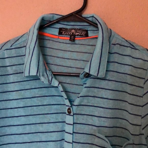 Light blue and navy striped button up shirt - Picture 2 of 8